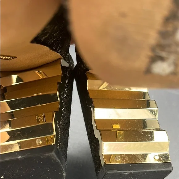 Louise et Cie Black and Gold Mules with Shimmery Finish - Picture 6 of 8